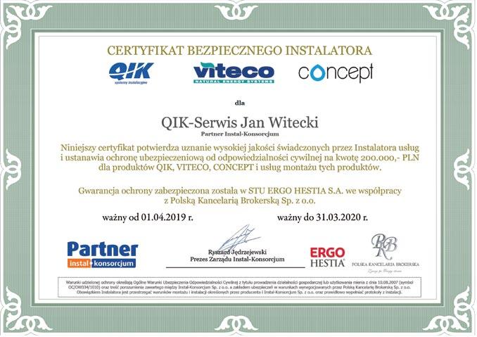 ekspert radzi Instaluj bezpiecznie towary marki concept, QIK i Viteco Z przyjemnością informujemy, iż w kwietniu 2019 r.