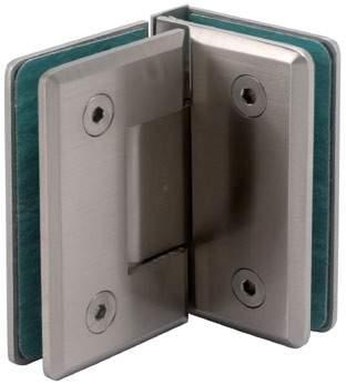BOLOGNA GX990.4 Zawias (szkło - szkło 90 ) Hinge (glass to glass 90 ) GX990.4PC GX990.4SC materiał: mosiądz grubość szkła (mm): 8; 10 max. waga drzwi na parę (kg): 60 max.