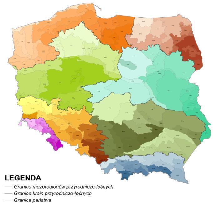 Regionalizacja przyrodniczo-leśna Zróżnicowanie geograficzno-klimatyczne Regionalizacja przyrodniczo-leśna Polski 2010