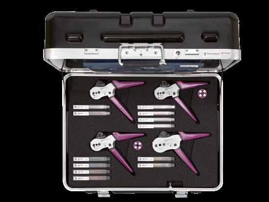 the same cycle of closin and openin the plier Tools perform a 4/8 indent crimp on the conductor and a hex crimp (24/18 AWG) respectively a bihex crimp (16/14 AWG) on the insulation Tools to install