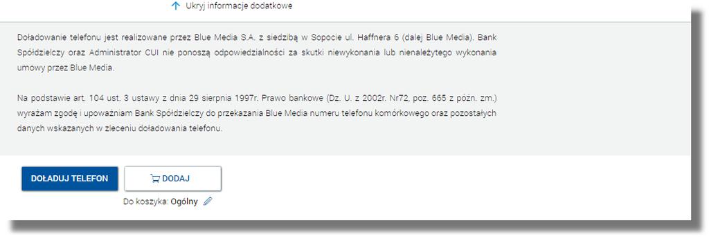 Rozdział 7. Zlecenie doładowania z szablonu Po określeniu parametrów doładowania należy użyć przycisku [DOŁADUJ TELEFON], system wyświetla wówczas formularz z danymi w trybie podglądu.