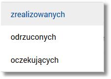 Użytkownik ma możliwość przeglądania doładowań zrealizowanych, odrzuconych, oczekujących po wybraniu odpowiedniej wartości w polu Lista doładowań: