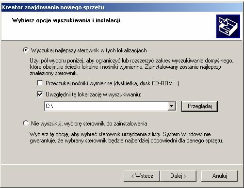 i wskazujemy katalog o nazwie USB_Drivers, a następnie klikamy przycisk Dalej> Gdy system