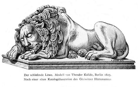 LEW ŚPI ĄCY 11. Lew śpiący, model Theodora Kalidego (sygnatura rzeźbiarza w prawym dolnym rogu T.