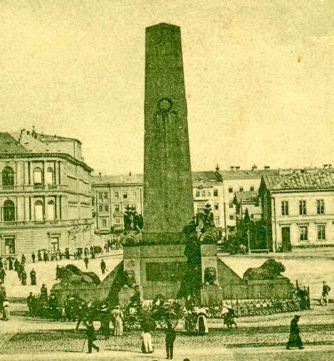 KRZYSZTOF jaszczyński 12. Lwy na pomniku zdrajców na placu Saskim. Fragment pocztówki z 1890 r.