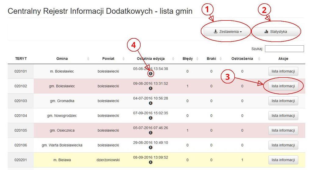 Odpowiednie komunikaty są prezentowane przy odpowiadających im polach w systemie WOW. 7.2.