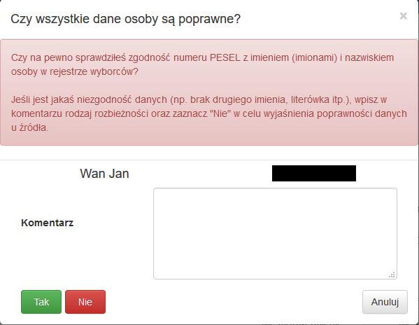 Rysunek 9-2 Okno potwierdzenia oznaczenia statusu w RW W przypadku ustawienia statusu Tak pojawi się okno z prośbą o potwierdzenie (Rysunek 9-2).