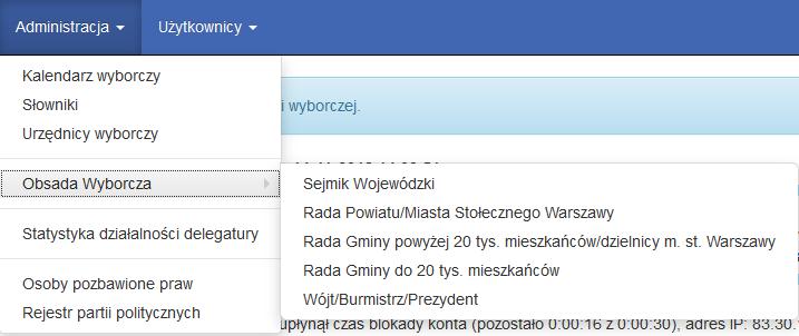 13. Obsada Wyborcza Moduł Obsada Wyborcza dostępny jest z menu Administracja. Dostępny jest dla użytkowników delegaturowych oraz użytkowników PKW.