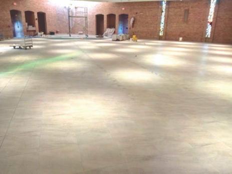CHURCH RENOVATION 2019 WEEK #7 Tile work in the church is almost complete. New forsythia bushes were planted in the garden.