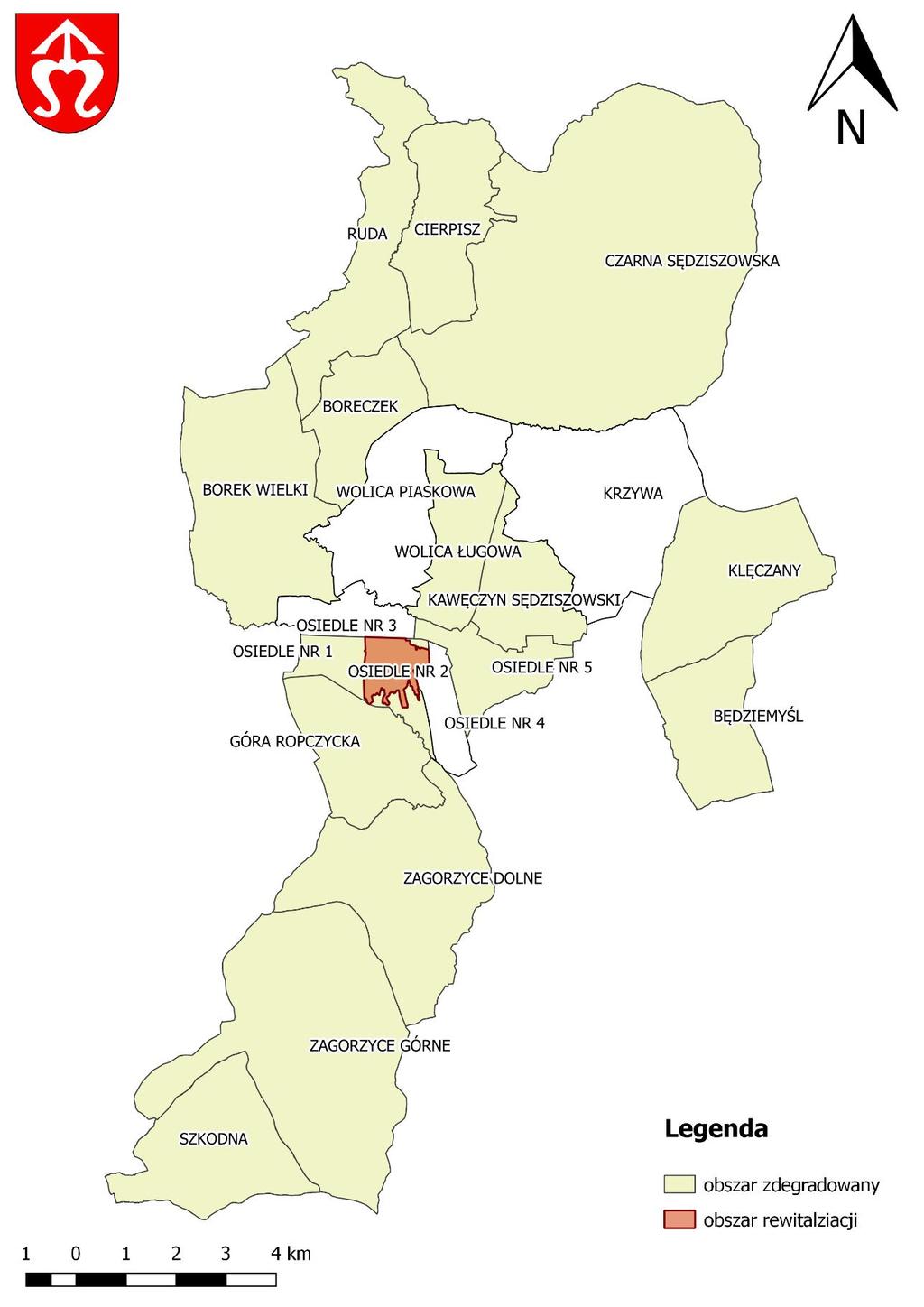 Mapa 15 Lokalizacja obszaru rewitalizacji na tle obszaru