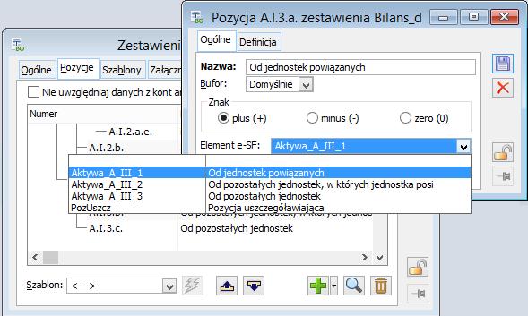 Mapwanie zestawień księgwych d e-sprawzdań Dla każdej pzycji, która ma się przensić d e-sprawzdań finanswych należy wskazać jej kd p strnie aplikacji.