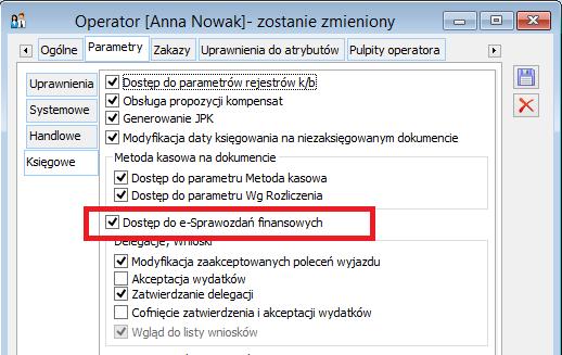2.1.2 Przypisanie dstępu d e-sprawzdań W przypadku gdy aplikacja Cmarch e-sprawzdania zstanie zintegrwana z systemem Cmarch ERP XL praw twarcia sprawzdania finansweg mają jedynie Ci peratrzy, którym