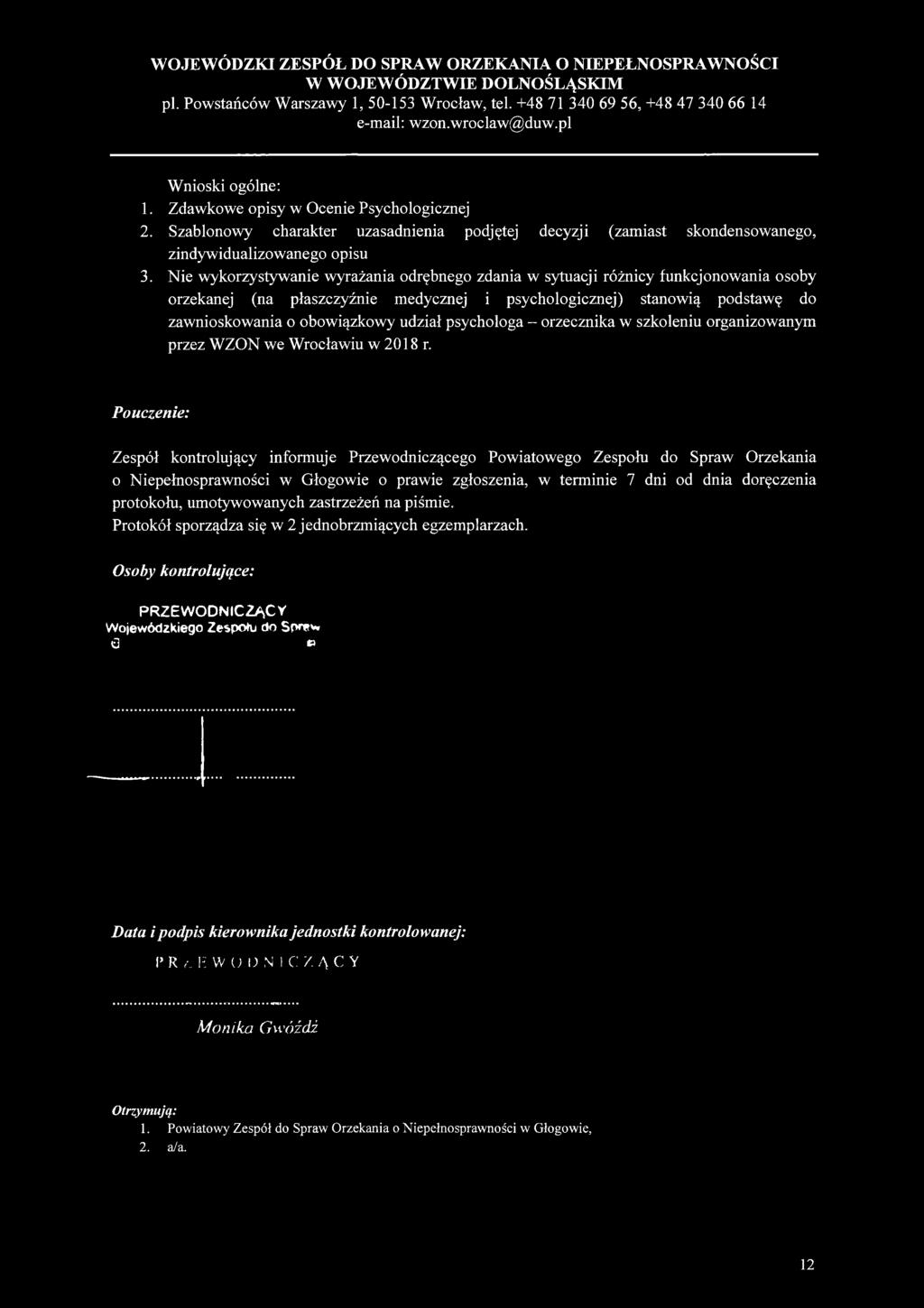 psychologa - orzecznika w szkoleniu organizowanym przez WZON we Wrocławiu w 2018 r.