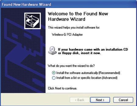 W indows XP automatycznie wykryje kartę sieciową. Wł óż płytę instalacyjną do napędu CD-Rom.