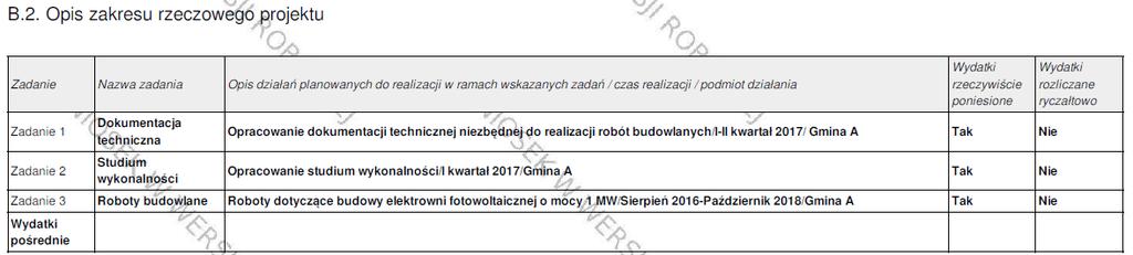 B.2.1 Zadania partnerów W tej pozycji należy przyporządkować odpowiednie zadania z tabeli B.2 dla partnerów z tabeli, którzy będą je realizować. B.3.