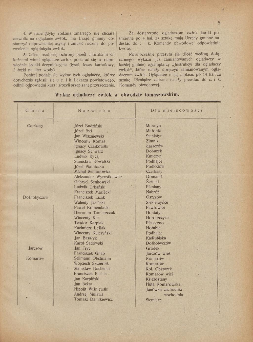 * O 4. W razie gdyby rodzina zmarłego nie chciała zezwolić na oglądanie zwłok, ma Urząd gminny dostarczyć odpowiedniej asysty i zmusić rodzinę do po zwolenia oglądnięcia zwłok. 5.
