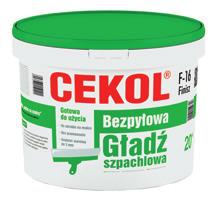 53 47,70 Bezpyłowa gładź CEKOL F-16  zużycie: 1,5 kg/ m 2 /mm, gr.