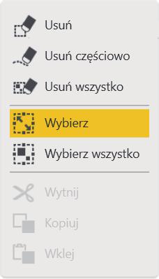 2. Używanie tablicy interaktywnej Wycinanie, kopiowanie i wklejanie kresek Istnieje możliwość zaznaczenia, wycięcia, skopiowania i wklejenia kresek, które zostały narysowane na ekranie.