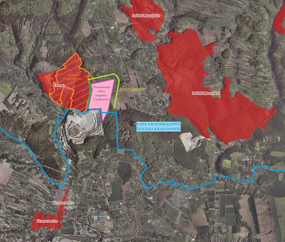 POSZERZENIE EKSPLOATACJI uwarunkowania lokalne Park Krajobrazowy Dolinki Krakowskie Rezerwat Przyrody Dolina