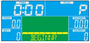2) Naciśnij przycisk UP lub DOWN, aby zaprogramować czas, TIME, DISTANCE, CALORIES, PULSE i naciśnij MODE, aby potwierdzić.