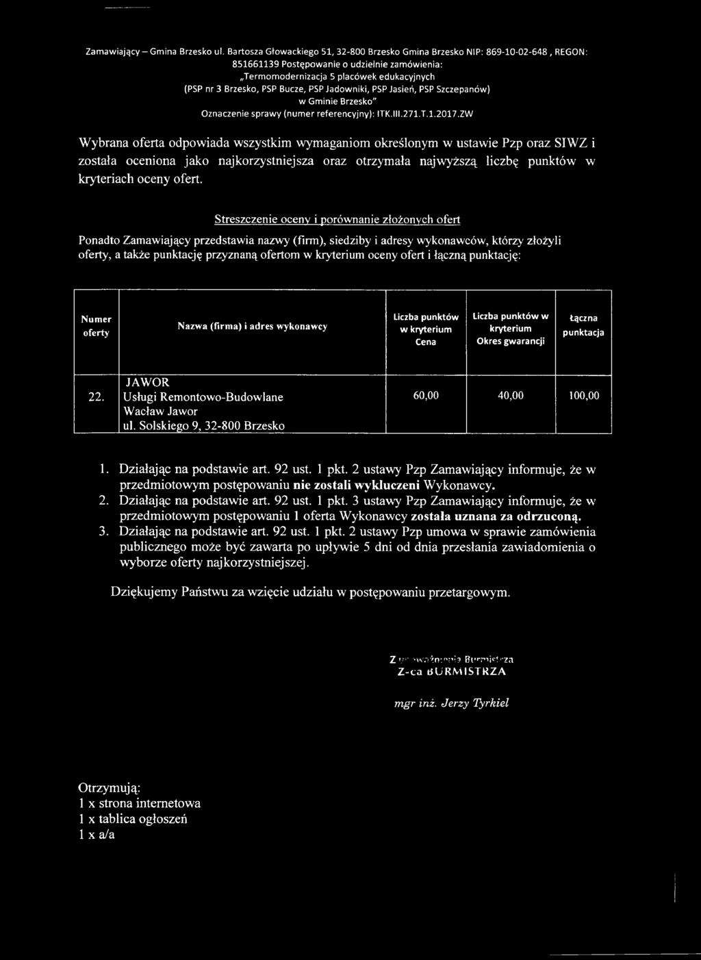 w 22. JAWOR Usługi Remontowo-Budowlane Wacław Jawor ul.