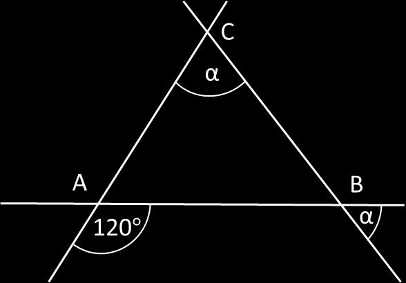 Rozwiązanie: Korzystając z własności kątów wierzchołkowych otrzymujemy: ABC =α.