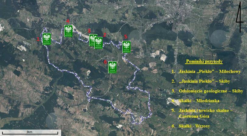 Nazwa Data utworzenia Położenie 1 Jaskinia Piekło 1952-11-02 Milechowy 2 Jaskinia Piekło" 1954-10-28 Skiby 3 Odsłonięcie geologiczne 1987-10-02 Skiby, Gałęzice 4 Skałki