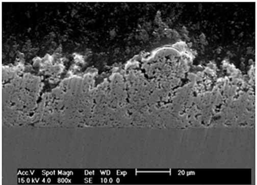 YSZ-5 coating: (a) cross-section, (b)