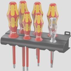 Triki & Porady 160 i/7 Zestaw wkrętaków Kraftform Plus Seria 100 + próbnik napięcia + wieszak VDE TOOL KRAFTFORM ERGONOMICS LASERTIP ANTI ROLL-OFF KRAFTFORM ERGONOMICS Kraftform Kształt rękojeści