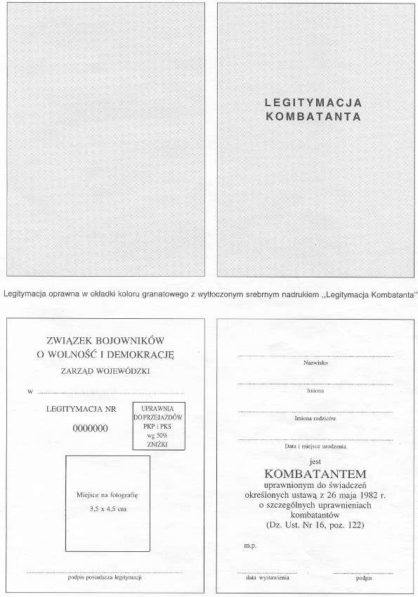 WZÓR LEGITYMACJI KOMBATANTA