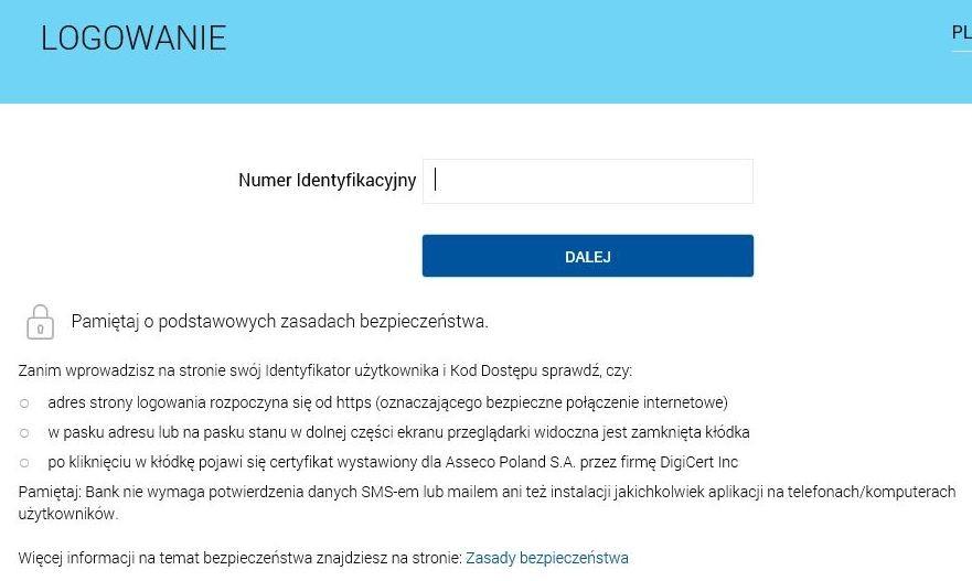 Rejestracja użytkownika przy użyciu hasła maskowanego dla klientów z autoryzacją SMS Po uruchomieniu aplikacji zostaje wyświetlone okno