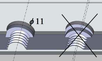 wiercić 11 mm przez 3 ścianki kształtownika.