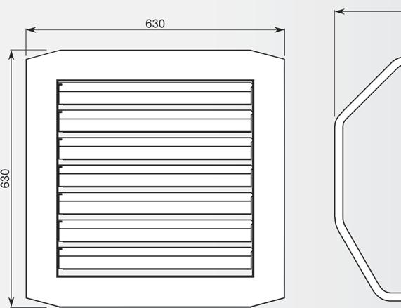 Rys. 1 Żaluzja indukcyjna odpowiedni kształt łopatek, wykonanych z anodowanego aluminium,