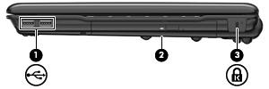 Elementy z prawej strony komputera Element Opis (1) Porty USB (2) Umożliwiają podłączenie opcjonalnych urządzeń USB. (2) Napęd optyczny Umożliwia odczytywanie dysków optycznych.