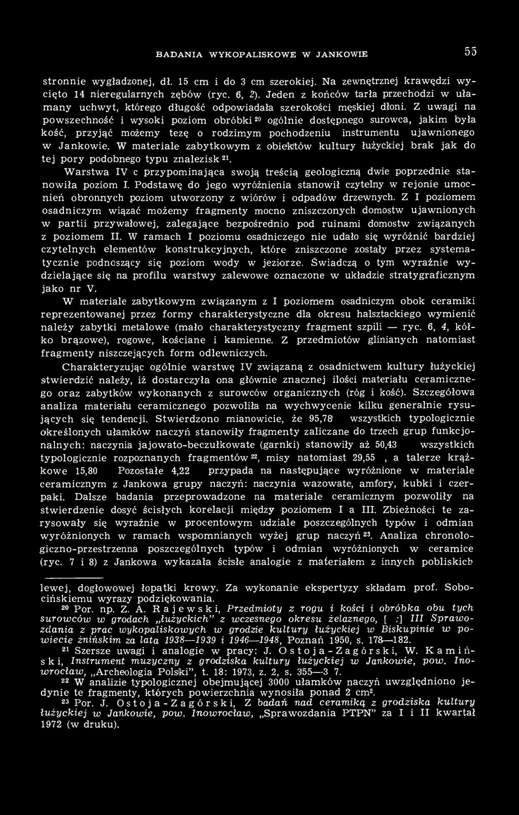 Z uwagi na powszechność i wysoki poziom obróbki 20 ogólnie dostępnego surowca, jakim była kość, przyjąć możemy tezę o rodzimym pochodzeniu instrumentu ujawnionego w Jankowie.
