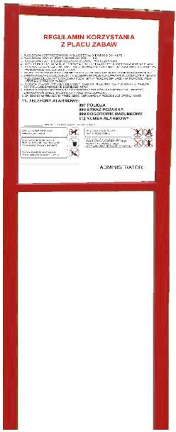 REGULAMIN PLACU ZABAW DANE TECHNICZNE - Wymiary urządzenia szer. 65 cm x wys. do 2,20m - Głębokość posadowienia 0,60m Wykonana zgodnie z EN1176 Wyposażenie placów zabaw.