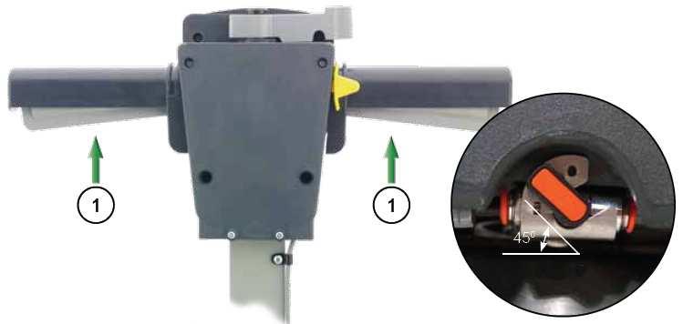 - 12 - UŻYTKOWANIE URZĄDZENIA Uruchamianie urządzenia Aby uruchomić urządzenie należy wcisnąć dwie dźwignie 1 a następnie trzymając obie wcisnąć żółty przycisk jak na załączonym zdjęciu.