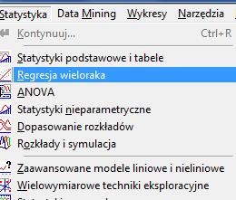 Regresja prosta Statystyka regresja wieloraka wskazujemy zmienną