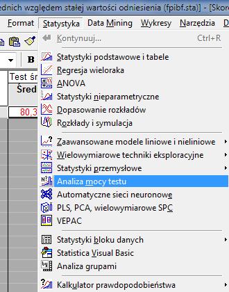 W podsumowaniu uzyskamy, oprócz podstawowych danych o próbie, wartości statystyki testowej i wartość