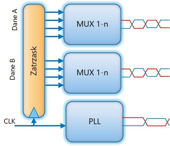 SerDes z równoległym zegarem Ten system często stosowany jest w rozwiązaniach magistral typu: PCI, UTOPIA, w ukłądach procesorowych, kontrolnych itp.