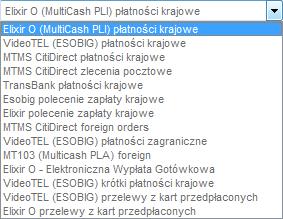 Import pliku Możliwe jest zaimportowanie plików z różnymi typami zleceń i w zapisanych w wielu formatach, między innymi Elixir-0, Videotel lub MT-103.