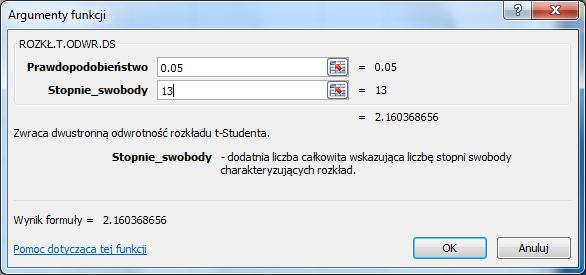 Wartości krytyczne rozkładu t-studenta można otrzymać w