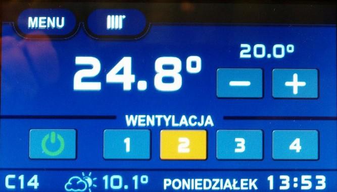 Tryb SMART Umożliwia bezpośrednie sterowanie wydajnością wentylacji oraz upraszcza ustawianie temperatury zadanej.