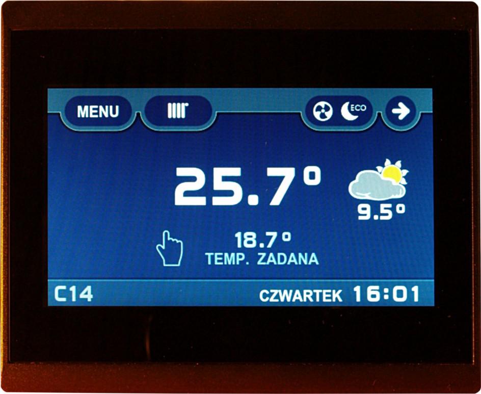 2. Opis ogólny NANO KOLOR jest termostatem pokojowym współpracującym z regulatorami COMPIT. Można na nim ustawić temperaturę zadaną dzienną, nocną i urlopową.