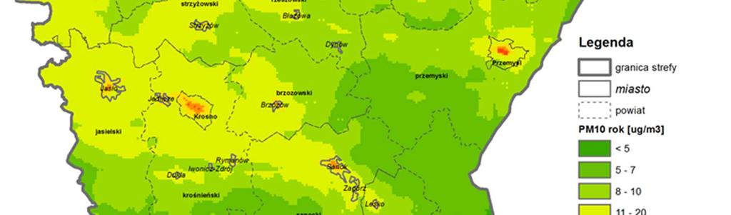 średniorocznych stężeń pyłu PM10 w