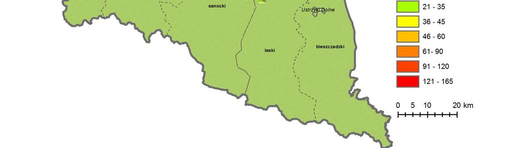 Wyznaczono 4 obszary przekroczeń w zakresie dopuszczalnego stężenia średniorocznego