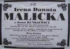 27 Nagrobek 7 Rok 2013. Klepsydra Ireny Danuty Malickiej (foto Henryk Kulik). 6.111. Malicki Franciszek, 1841-, cieśla w Szystowicach Urodził się w 1841 roku (około).
