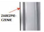 ZABEZPIECZENIE PRZECIWODPRYSKOWE SZYNY PROWADZĄCEJ Szyna posiadają zabezpieczenie przeciwko odpryskom w postaci odłamków (czarna zachodząca listwa gumowa).