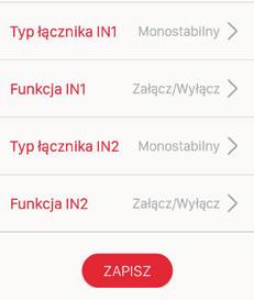 FUNKCJONALNOŚĆ WEJŚĆ PRZEWODOWYCH Wejścia IN1 oraz IN2 sterownika SLR-21 są w pełni konfigurowalne z poziomu aplikacji mobilnej exta life.
