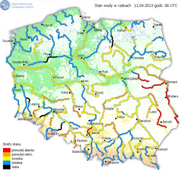 INFORMACJE HYDROLOGICZNO - METEOROLOGICZNE Stan wody na głównych rzekach Polski